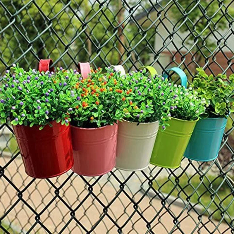 Pack of 10 Hanging Flower Pots 13cm Balcony Pot Flower Pot with Mini Tool Hanging Pot Balcony Garden Pots Wall Planter-A46I