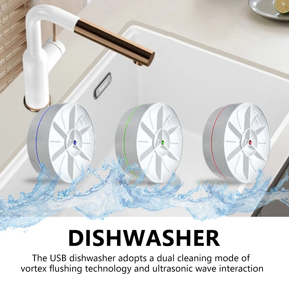 Mini Turbo Dishwasher 18W Portable Ultrasonic Dish Washer Detachable Bowl Washing Machine USB Rechargeable for Household Kitchen