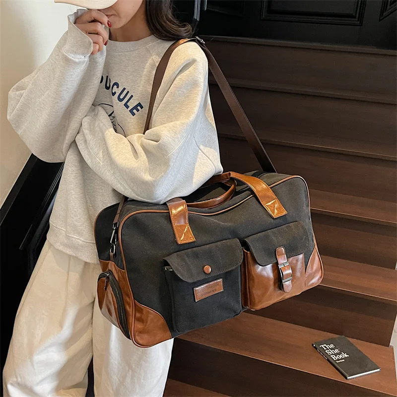 

Wearable Canvas Travel Bag Dry Wet Compartments Lightweight Fitness Sports Bag Large Capacity Short-Haul Luggage Bag Pocket