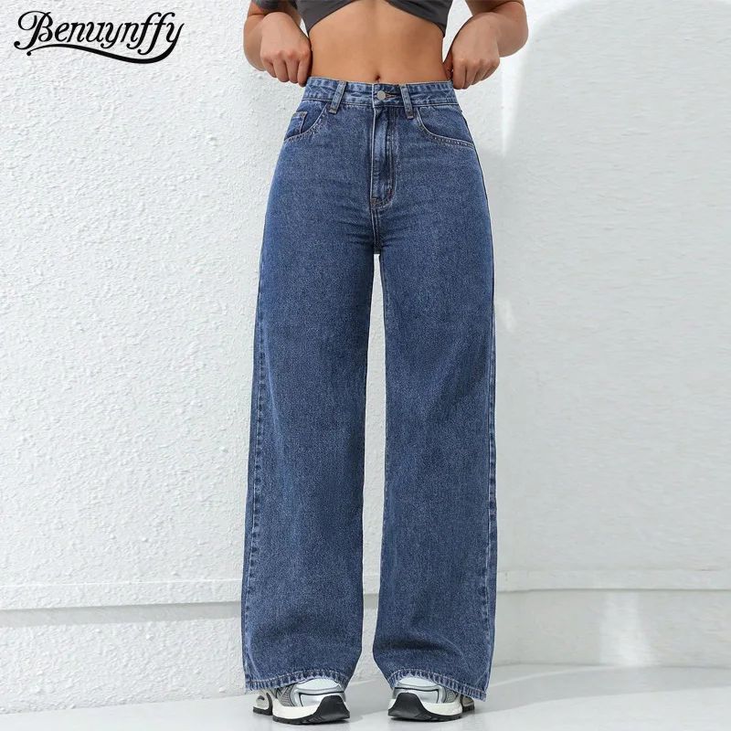 

Benuynffy American Vintage Wide-leg Jeans Women's 2025 Spring New Streetwear High Waisted Loose Straight Mopping Denim Trousers