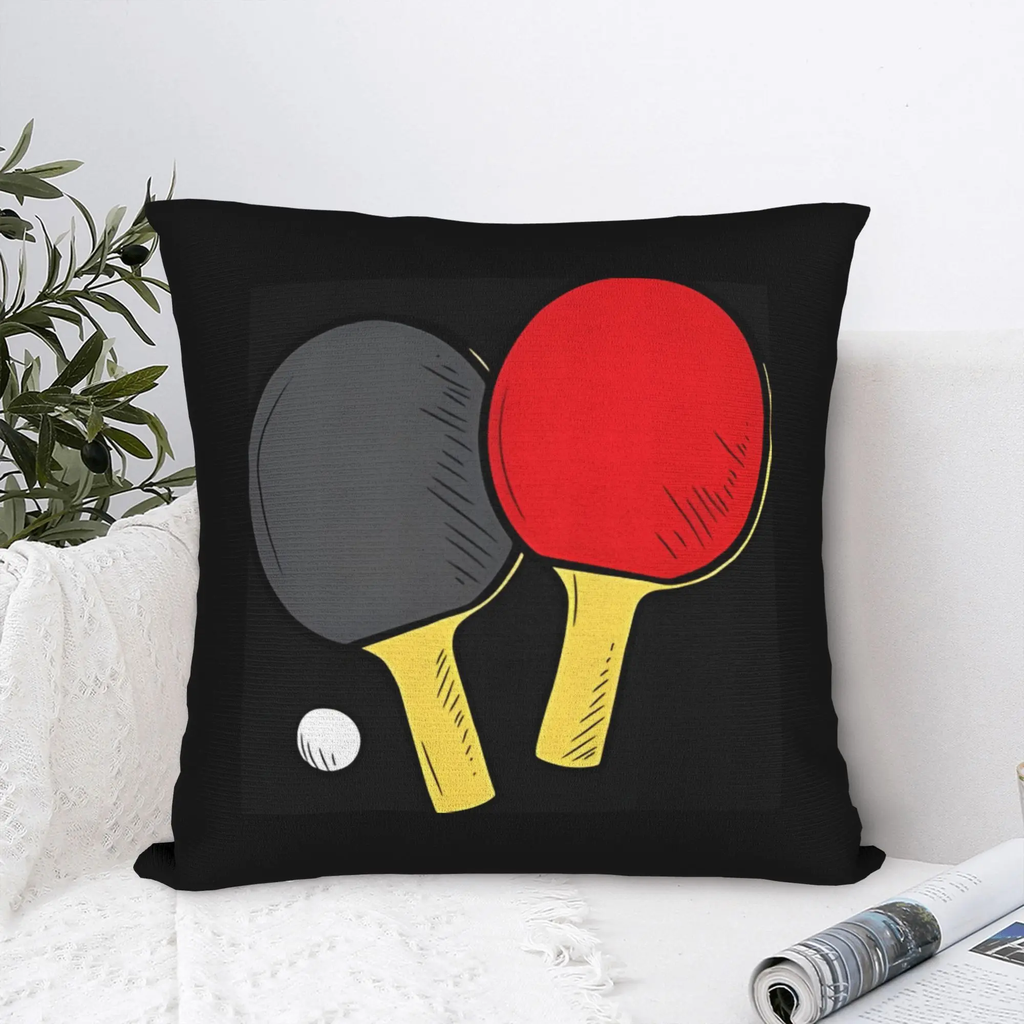Table Tennis Pillow Case, Ping Pong Racket Cushion Cover, Sports Game Room Decor Throw Pillow Slipcover for Sofa Bedroom