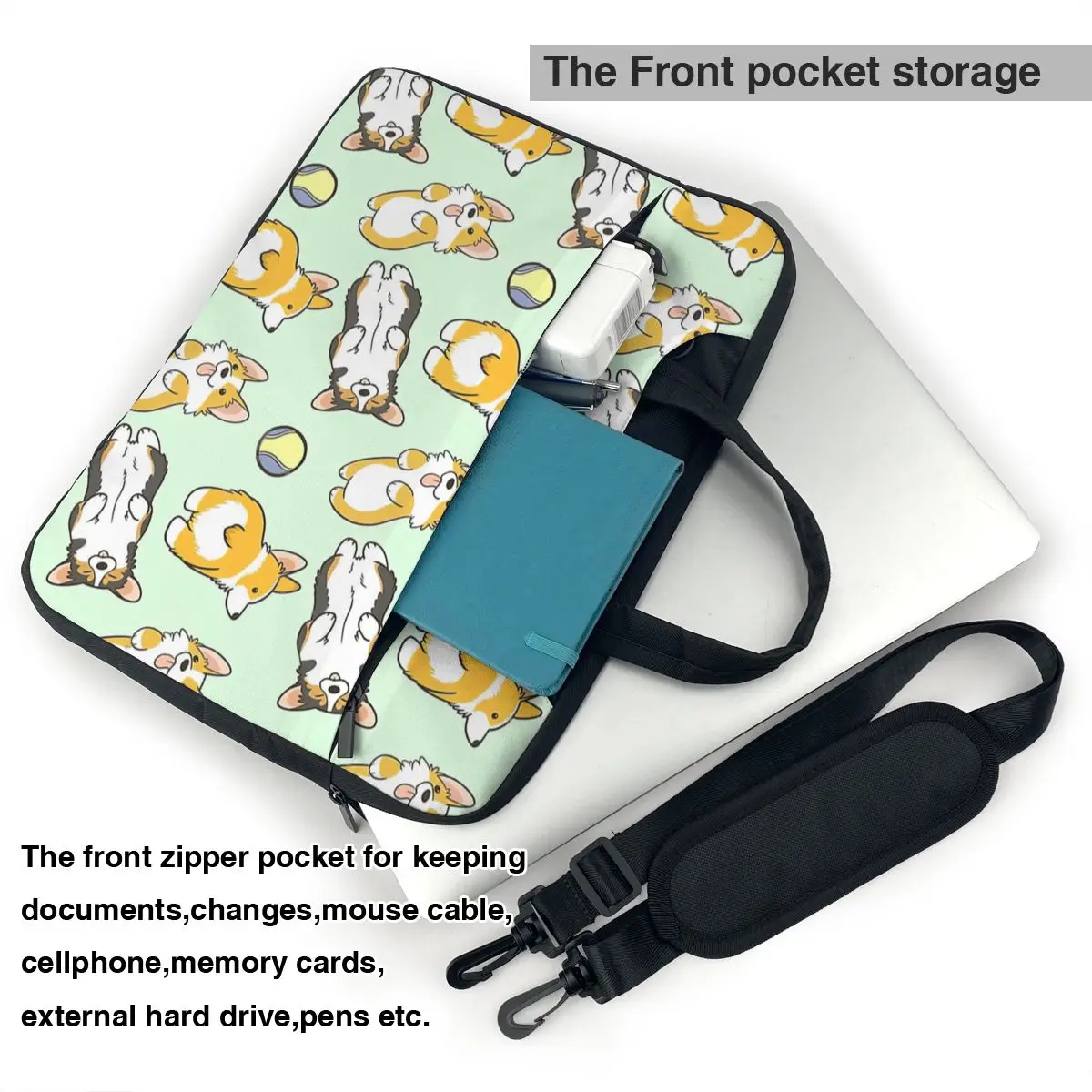 Corgi Set Laptop Bag Case Protective Vintage Computer Bag Bicycle Crossbody Laptop Pouch