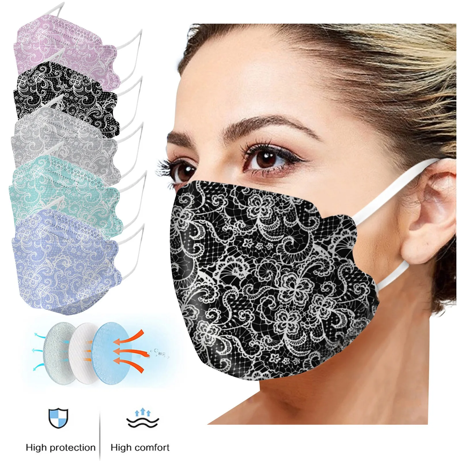 10-300pcs Adult KN95 Fish Lace Mask CE ffp2 Mask Mascarillas 4-Layer Protection Breathable Dust Mouth Mask for Face FPP2 Mask