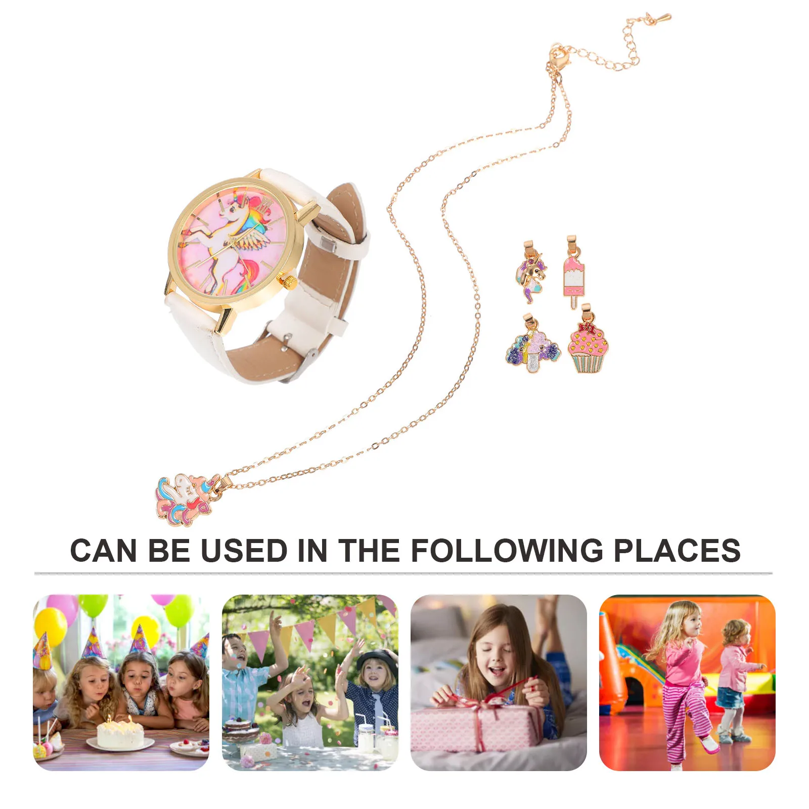 

6 pcs 1 Set Of Children Cartoon Unicorn Quartz Watch Adjustable Strap Comfortable Birthday Christmas Party Gift For Kids Fashion