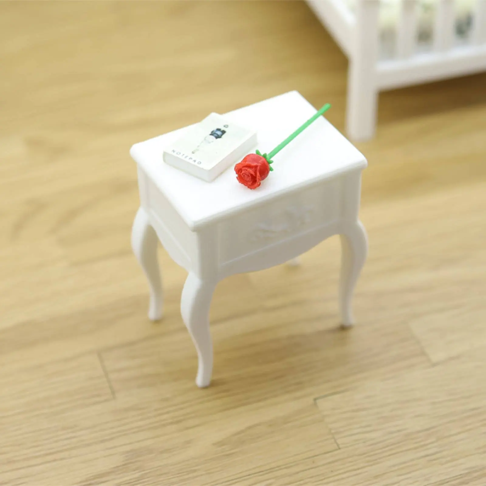 1:12 Scale Bedside Table Scene Prop Mini Bedside Table Mini Nightstand Realistic Feature Miniature Home Decor Long-Lasting