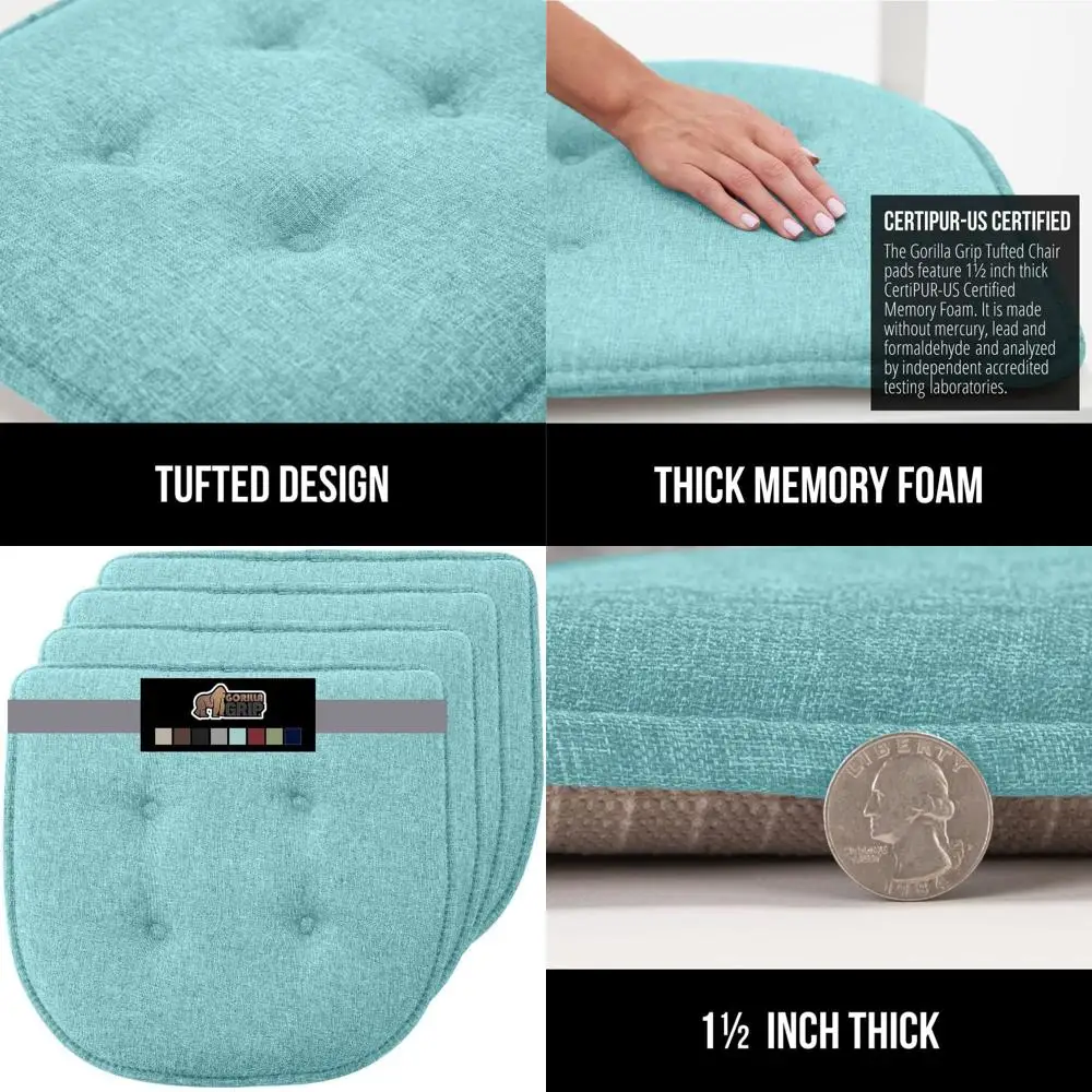 

Non-Slip Tufted Chair Cushions, Memory Foam Pads, Set of 4, 16x17, Turquoise, for Dining, Kitchen, Office, and Rocking Chairs