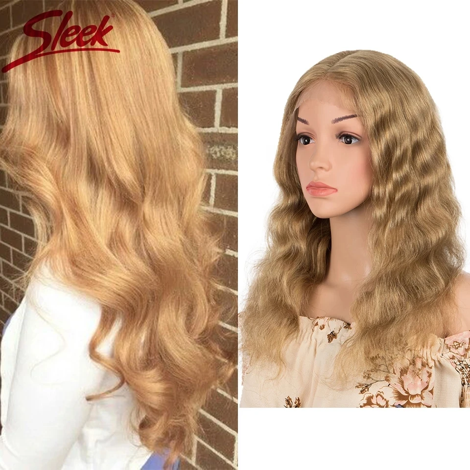 Sleek 4X4 Lace Wigs Pink Blond 30# Brazilian Body Wave 200% Density Remy Hair Wigs Ombre 99J Color For Black