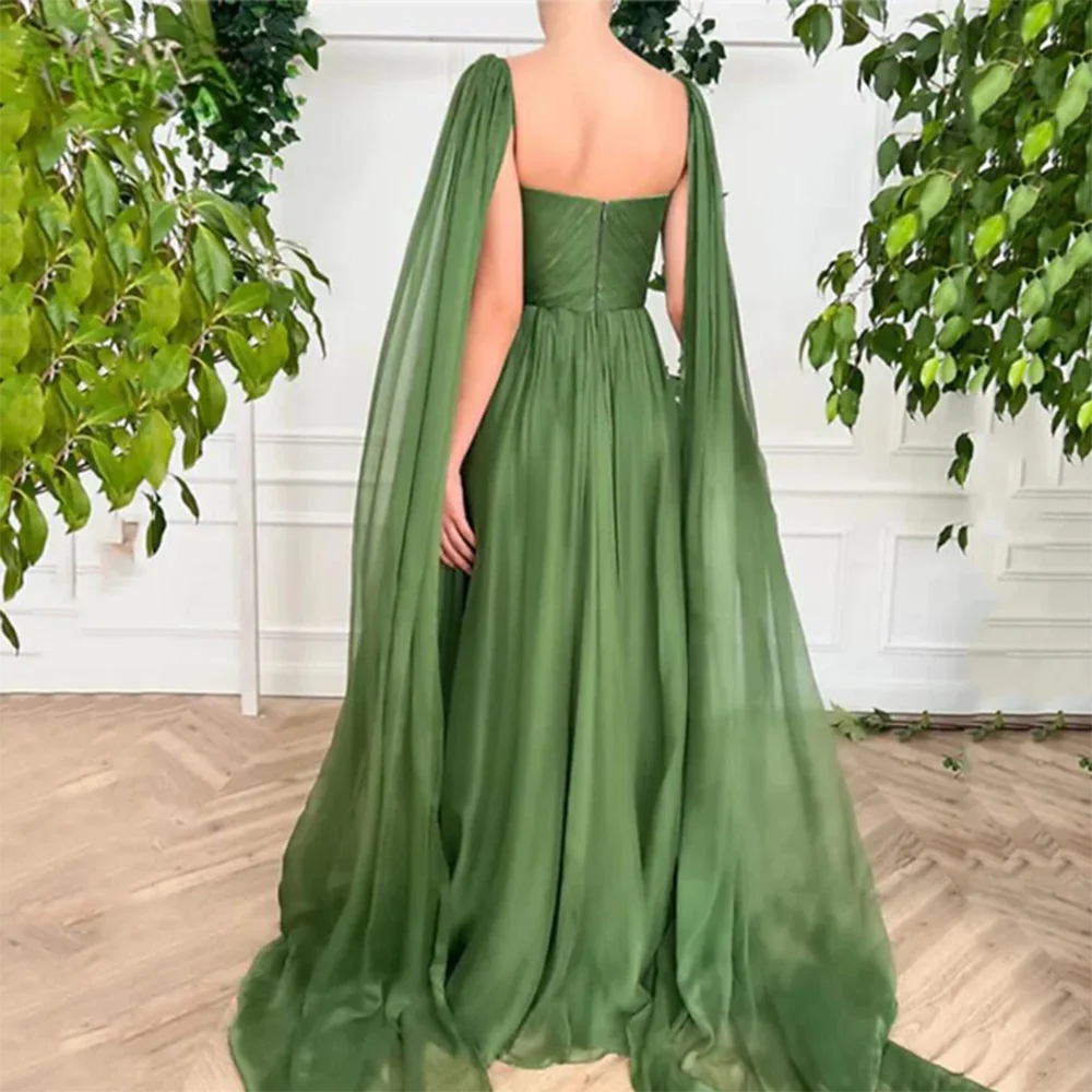 Classic Green Pretty Women Prom Dress Floor Length Sweetheart Long Sleeves Backless A-Line Elegant Fairy Vestidos De Fiesta