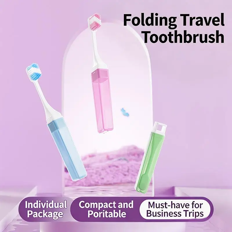 Hygiene Oral Portable Disposable Foldable Travel Camping Toothbrush Hiking Tooth Brush Tooth Cleaning Tools Folding Toothbrush+~