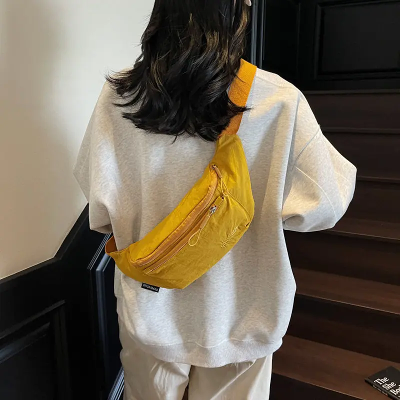 

Cool Solid Color Nylon Fanny Packs Crossbody Bag Korean Style Chest Bag Large Capcity Cloth Sports Waist Bag Shopping