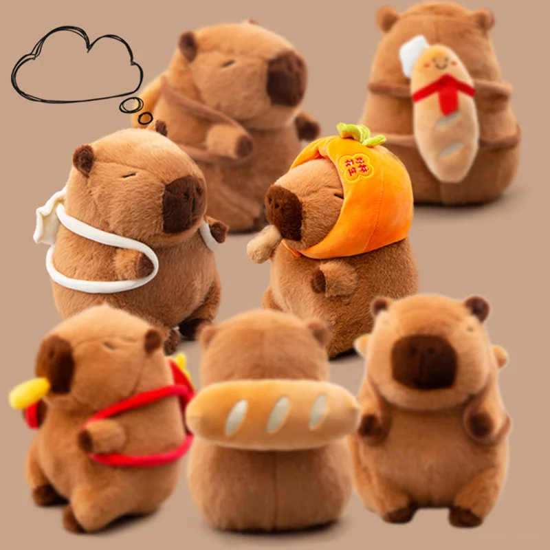 

25-45cm Cartoon Capybara Plush Doll Pillow Food Baguettes Croissant Chips Dumpling Backpack Capybara Animals Stuffed Toy