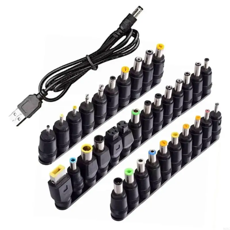 1 Set with 34pcs Plugs USB to 5521 Power Adapter And Cable All Female Base 5.5x2.1mm for Laptops Charging BarrelJacks W8EC