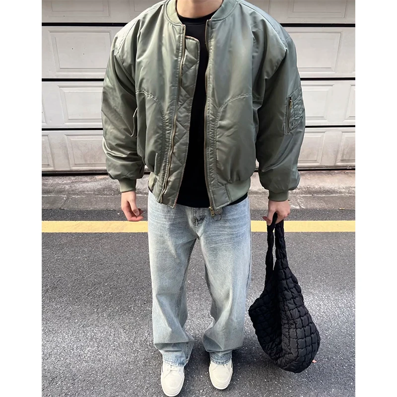 

Мужская винтажная американская куртка-бомбер из хлопка для осени и зимы, утепленная, с длинными рукавами