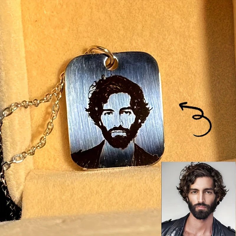 

Custom Photo Necklace Men's Street Fashion Choker Custom Picture Portrait Personalized Laser Engraved Memorial Pendant Necklace