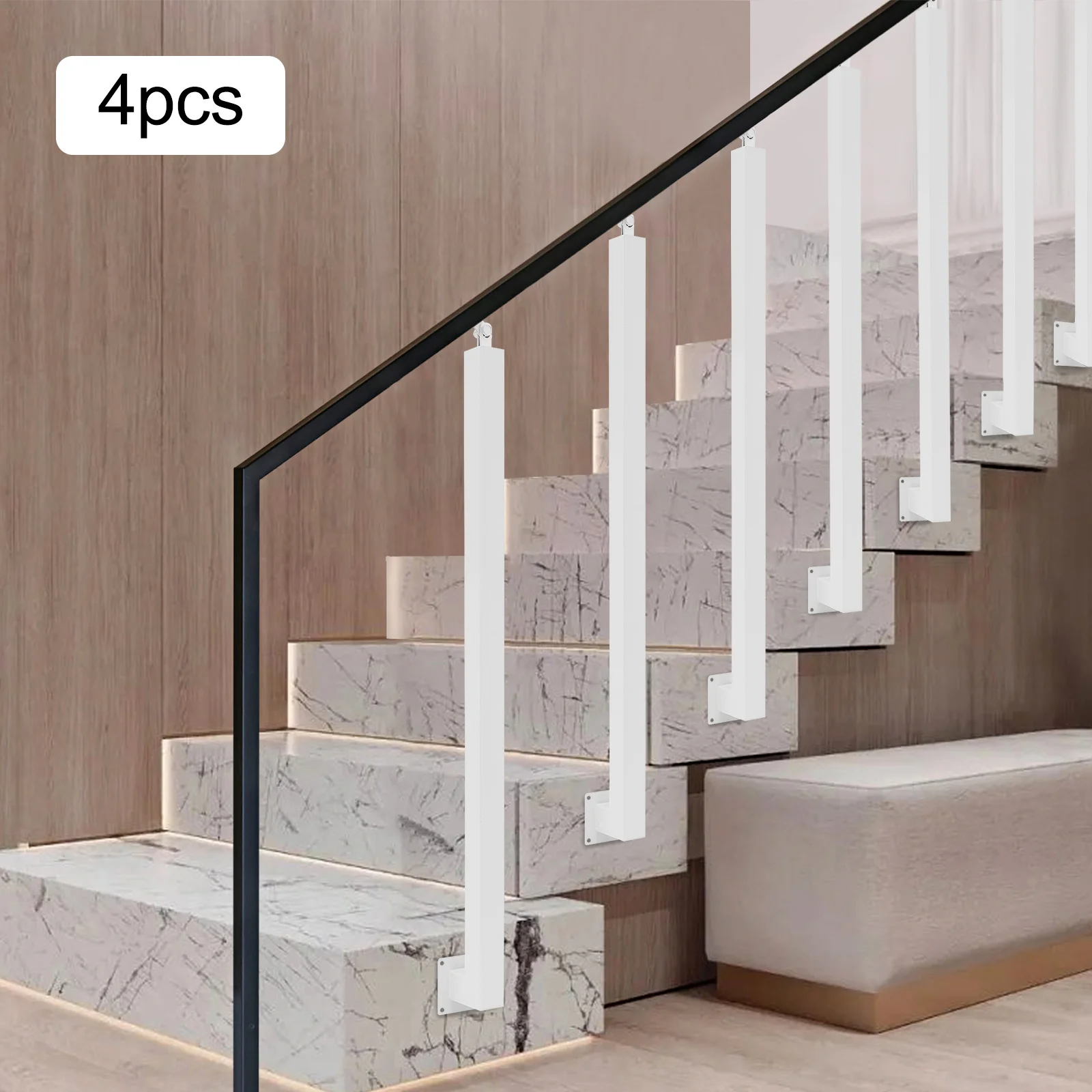 4 Pieces of 95cm Stair Railing Side Installation - White, , , Suitable for Staircases, Villas, Entrances, Corridors