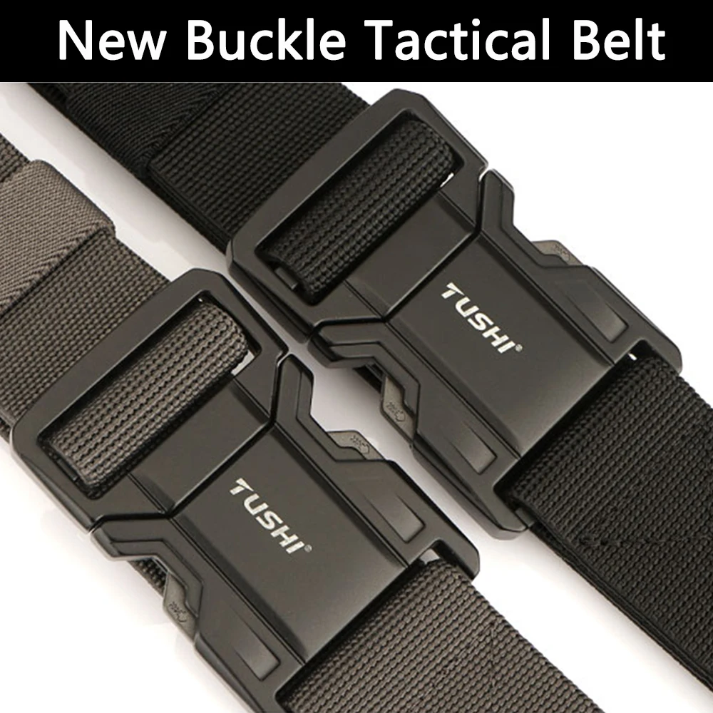 TUSHI New Quick Release Metal Pluggable Buckle Tactical Belt Breathable Elastic Military Belts For Men Pants Waistband Hunting