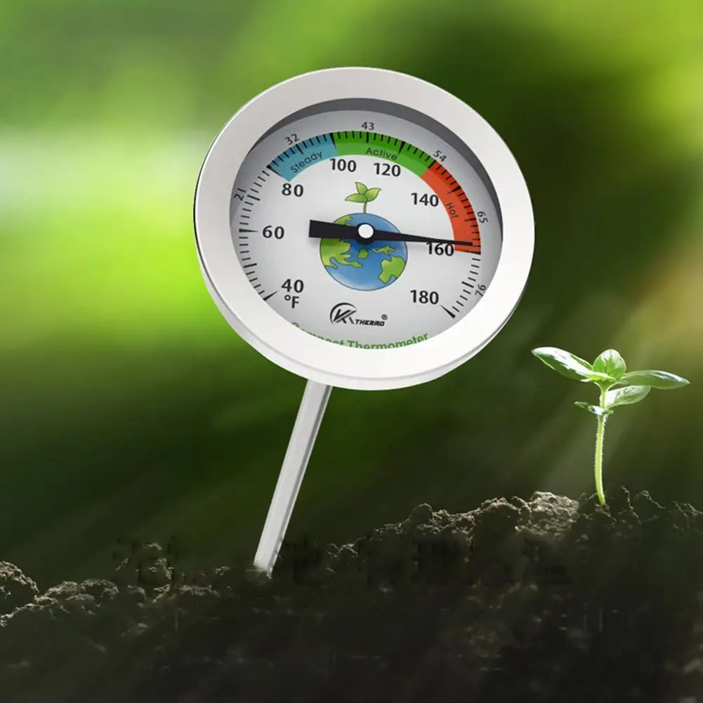Compost Soil Tester Meter Probe Wide Scale Stainless Steel Thermometer Temperature Monitor for Garden Lawn Plant Pot