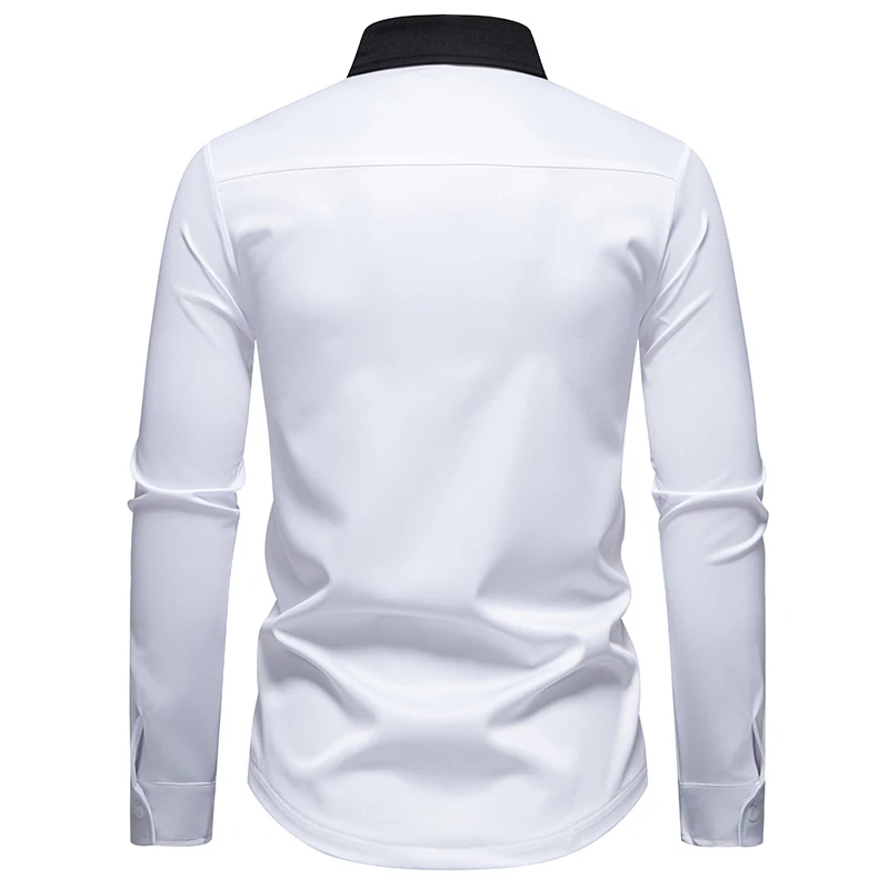 Men's Fashionable High-quality Satin Smooth Shirt Long Sleeved Contrasting Color Casual Party Performance Court Style Clothing
