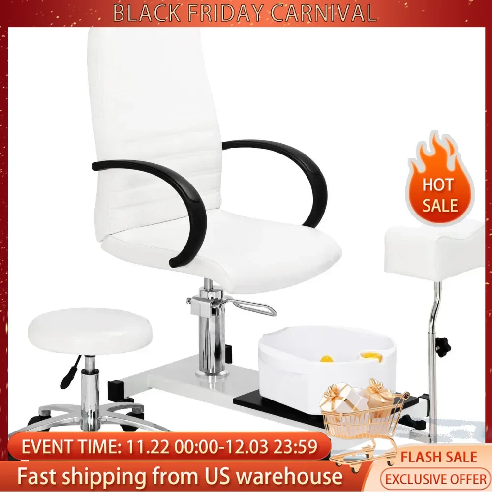 Hydraulic Pedi Chair for Nail Tech Pedicure Chair White with Stool & Bubble Massage Foot Bath Beauty Spa Salon Pedicure Chairs