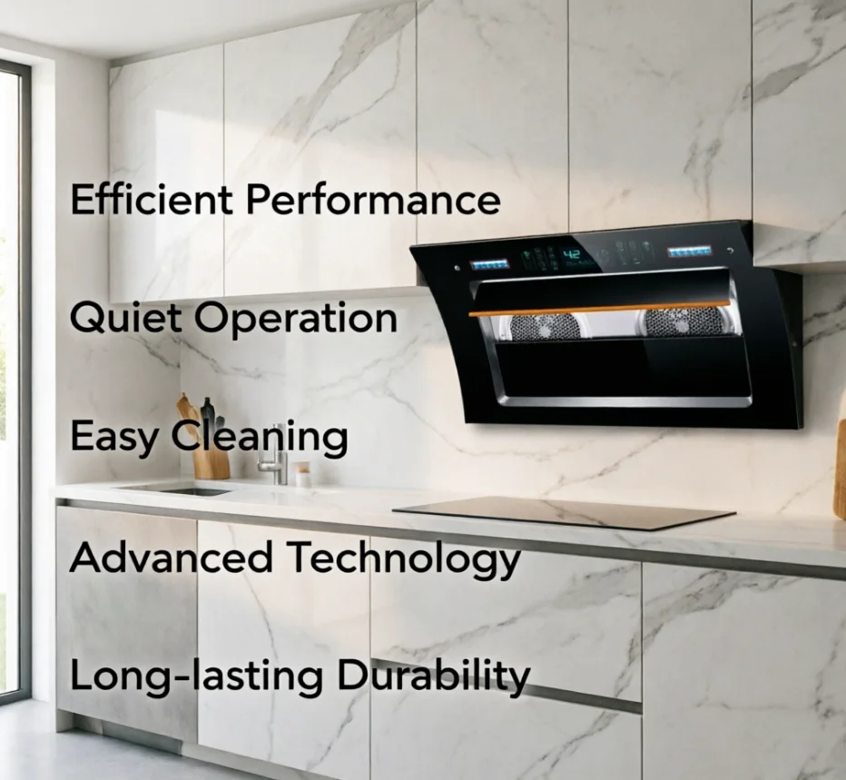 220V Haotaitai Double Motor Range Hood, Side Suction Strong Suction with Auto Clean Function for Kitchen LYH