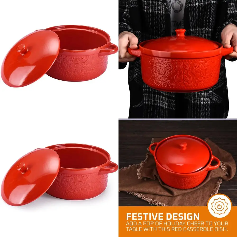 

Ceramic Casserole Dish - Baking Dish Bowl Oven Safe With Lid and Handles - Covered Glass Cookware Essential for Kitchen - For Ba