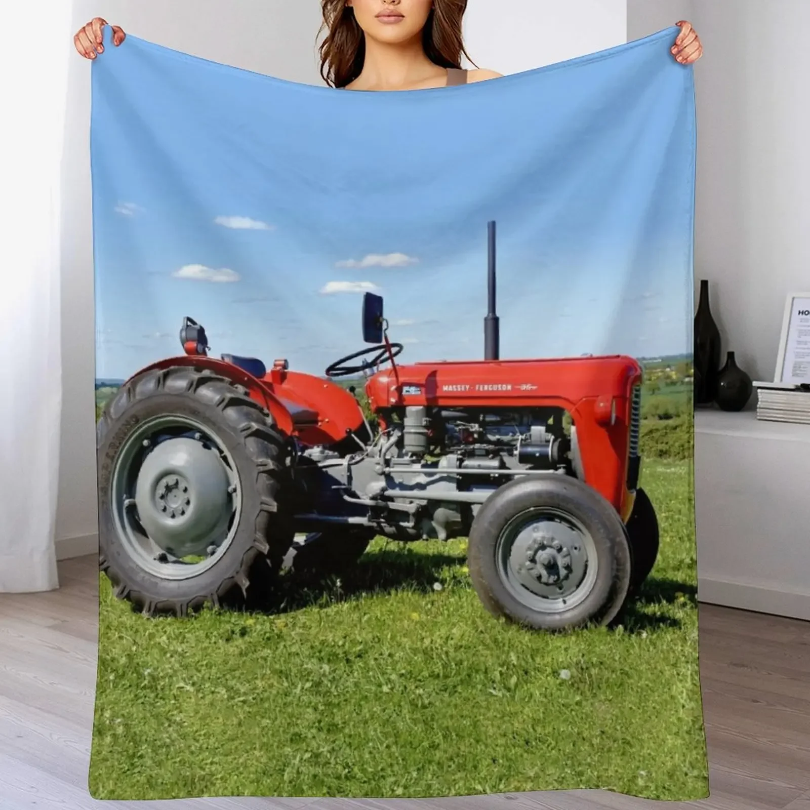 

Massey Ferguson 35 Tractor Throw Blanket Bed covers Plaid halloween funny gift Blankets
