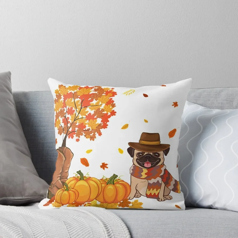Mops Blatt Herbst Kürbis Orange Liebe Hund Dekokissen Kissenbezüge Kissenbezug Weihnachten Sofa Kissen Kissen