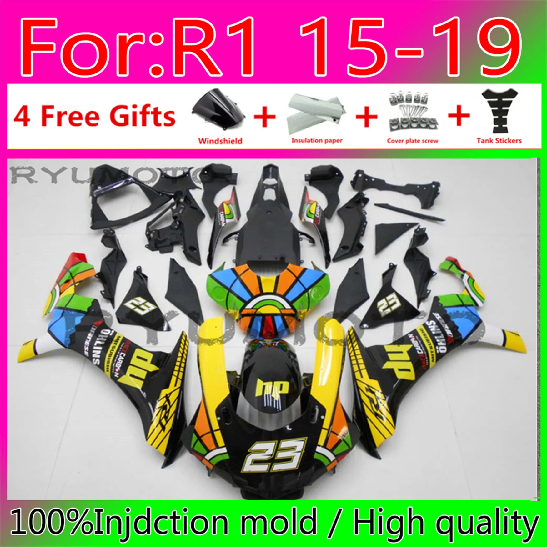 New ABS whole Fairing kit 100% fitment for YAMAHA YZFR1 2015 2016 2017 2018 2019 YZF R1 15 16 17 18 19 YZF1000 Fairings colorful