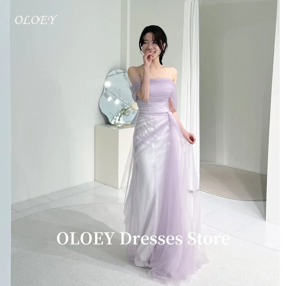 OLOEY Fairy Violet Wedding Party Dresses Off Shoulder Tulle Long Mermaid Bridal Gowns Corset Evening Party Dress Customized