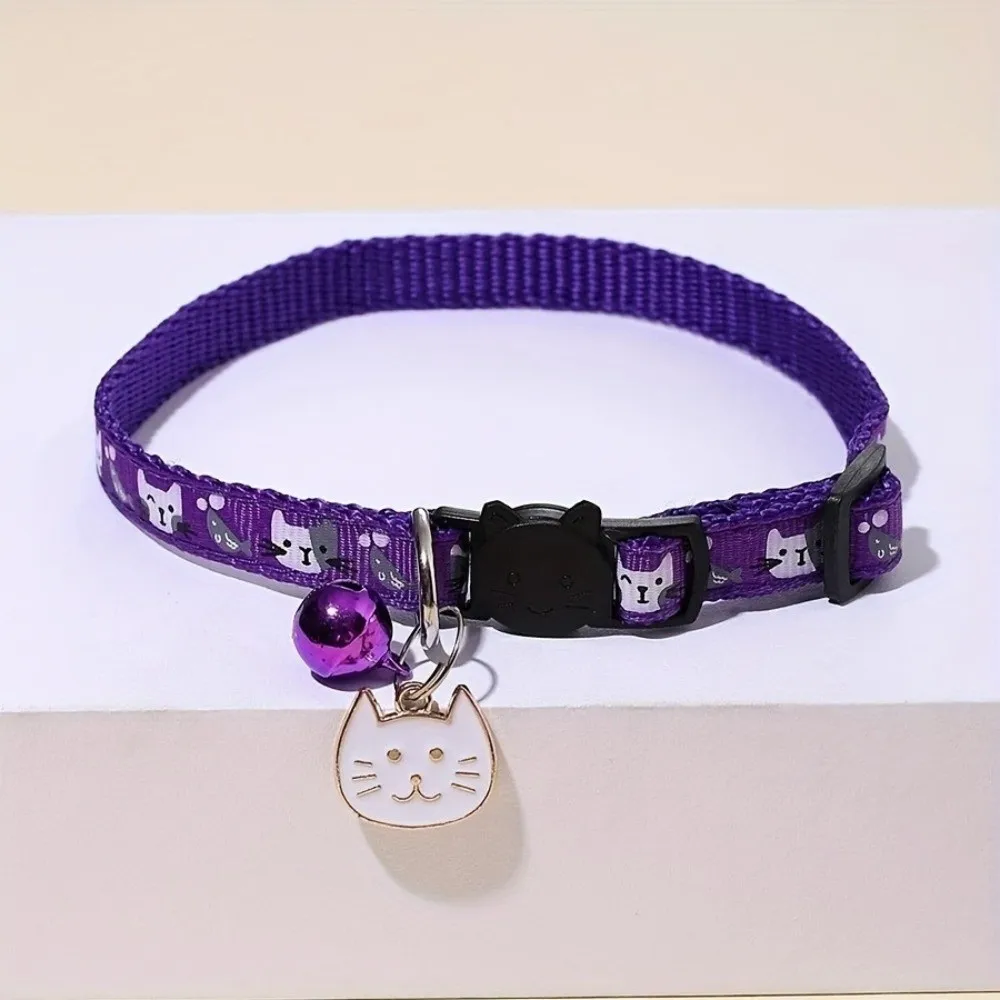 Cute Adjustable Cat Collars Bell Cat Pattern Small Dog Collar Cartoon Quick Release Buckle Pet Collar Puppy