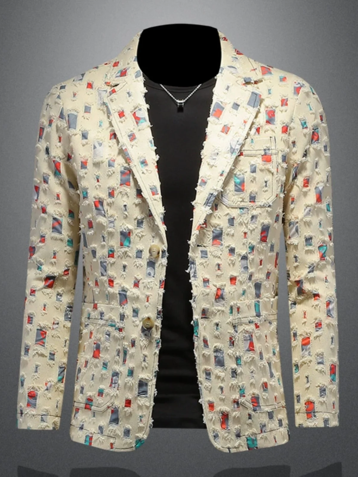 

Casual Men's Denim Jacket Spring Autumn New Style Han Version Breakthrough Jeans Single Piece Floral Western Top Shirt