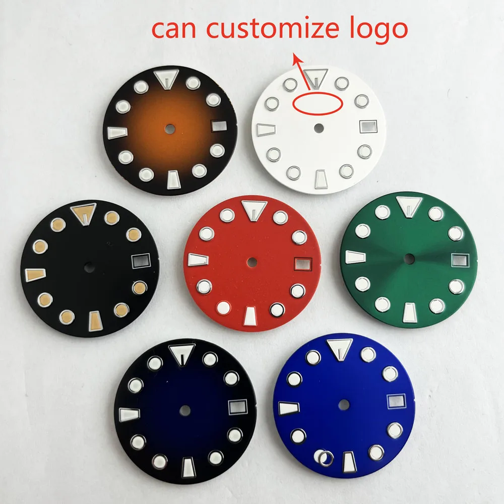 قرص NH35 28.5 ملم PROSPEXX قرص أزرق أحمر أخضر مضيء لساعة NH35 الميكانيكية الأوتوماتيكية يمكن تخصيص الشعار