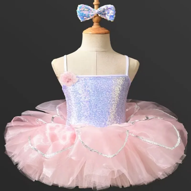 バレエダンススカート子供用パフォーマンス衣装光沢のあるスパンコールプリンセスふわふわスカートかわいいステージスカート女の子の服