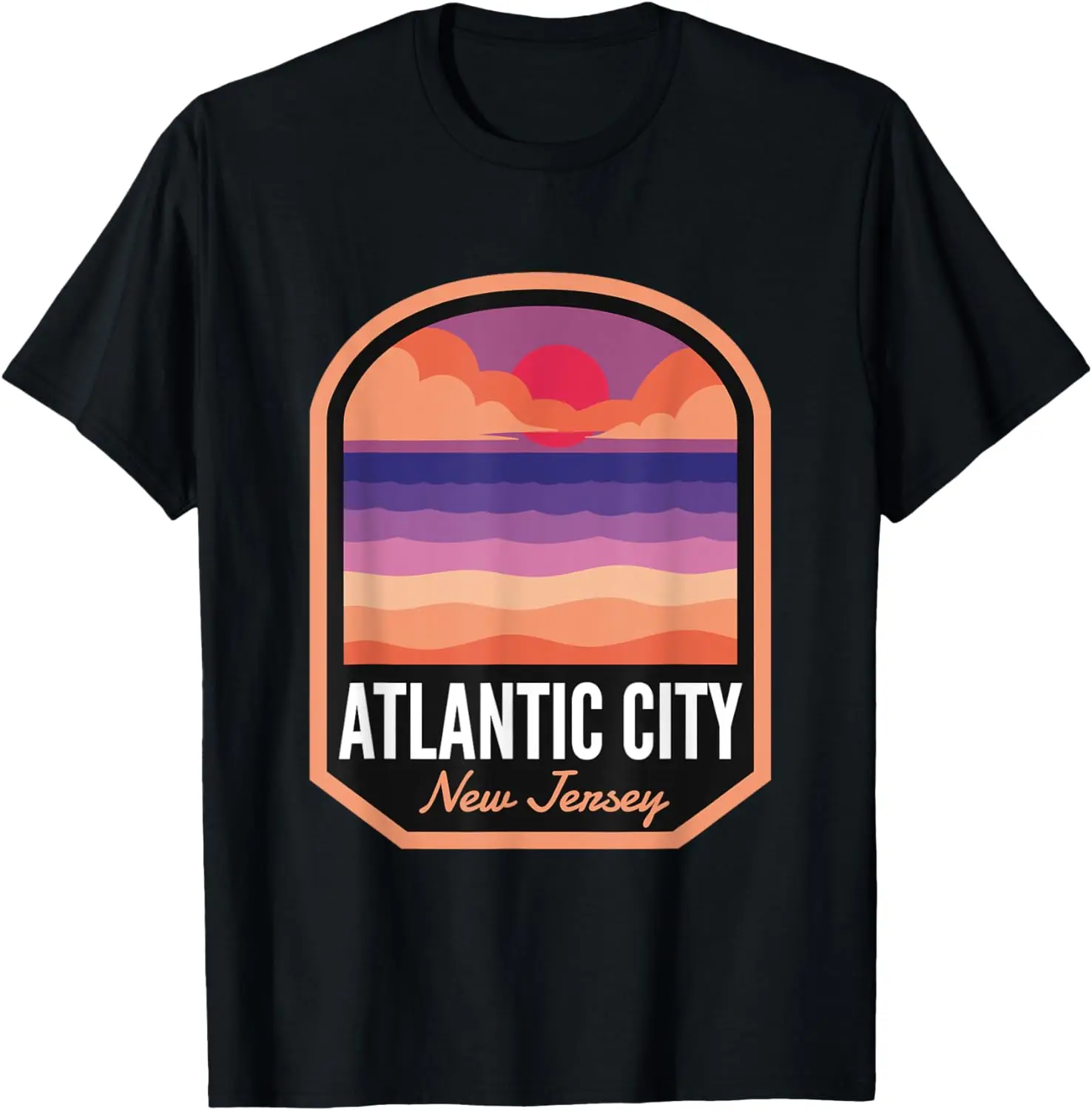 

Atlantic City Beach NJ Retro Sunset T-Shirt