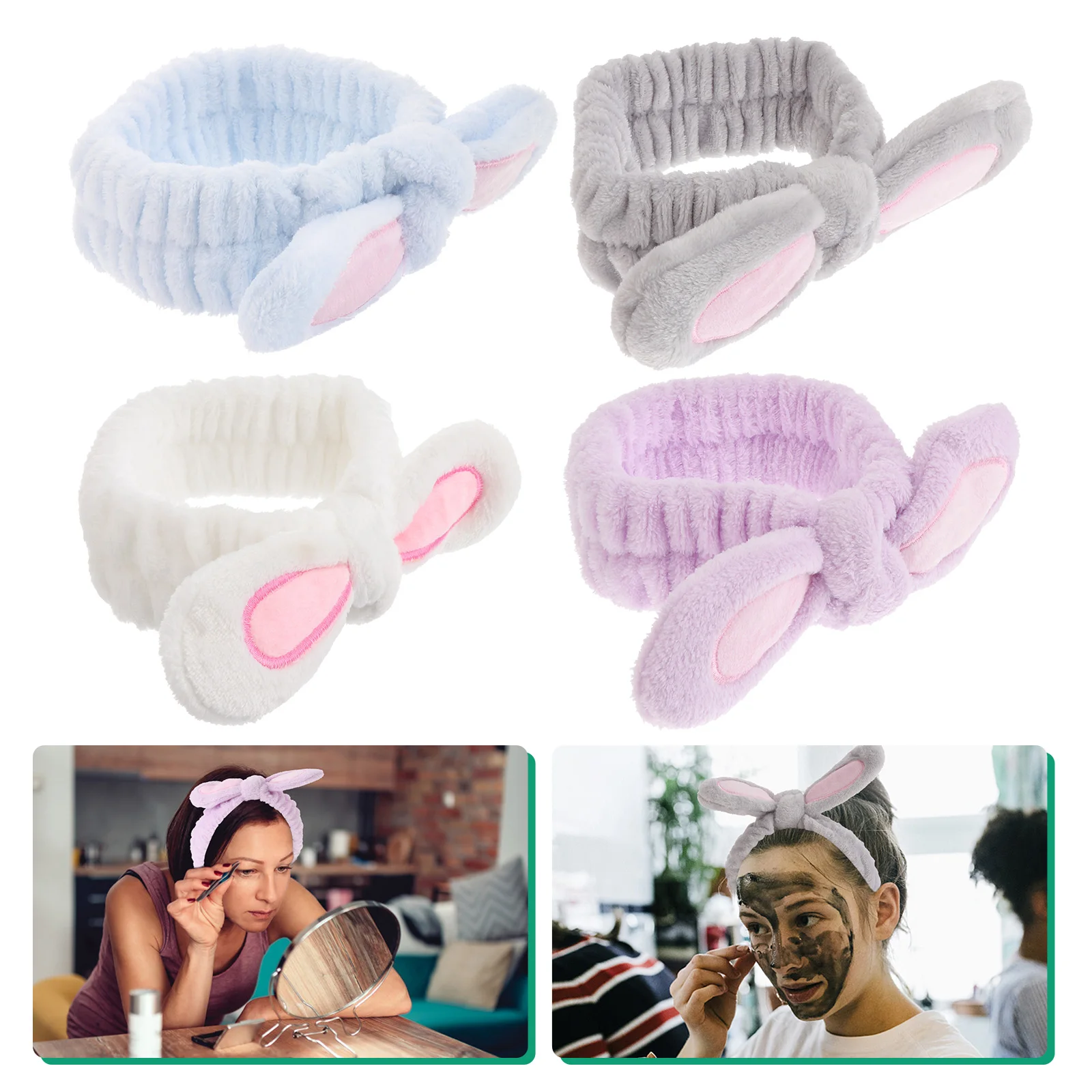

4Pcs Wash Headband Bunny Ears Hairbands Elastic Lightweight Portable For Home Hotel Travel Camping