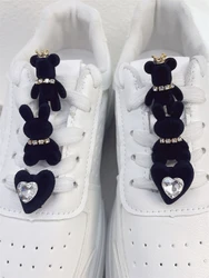 6PCS Kawaii Bear Rabbit Shoe Lace Charms Rhinestone Shoelaces Decorations DIY Velvet Buckles Accessories For Women Sneakers