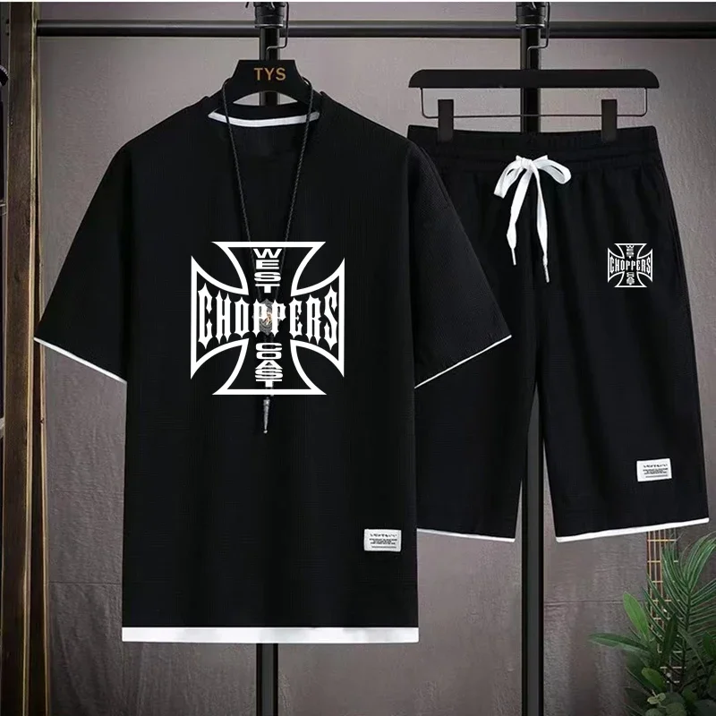 

West Coast Helicopter Men's Casual T-Shirt and Shorts Set, T-shirt + shorts, men's loose sportswear, loose clothing set