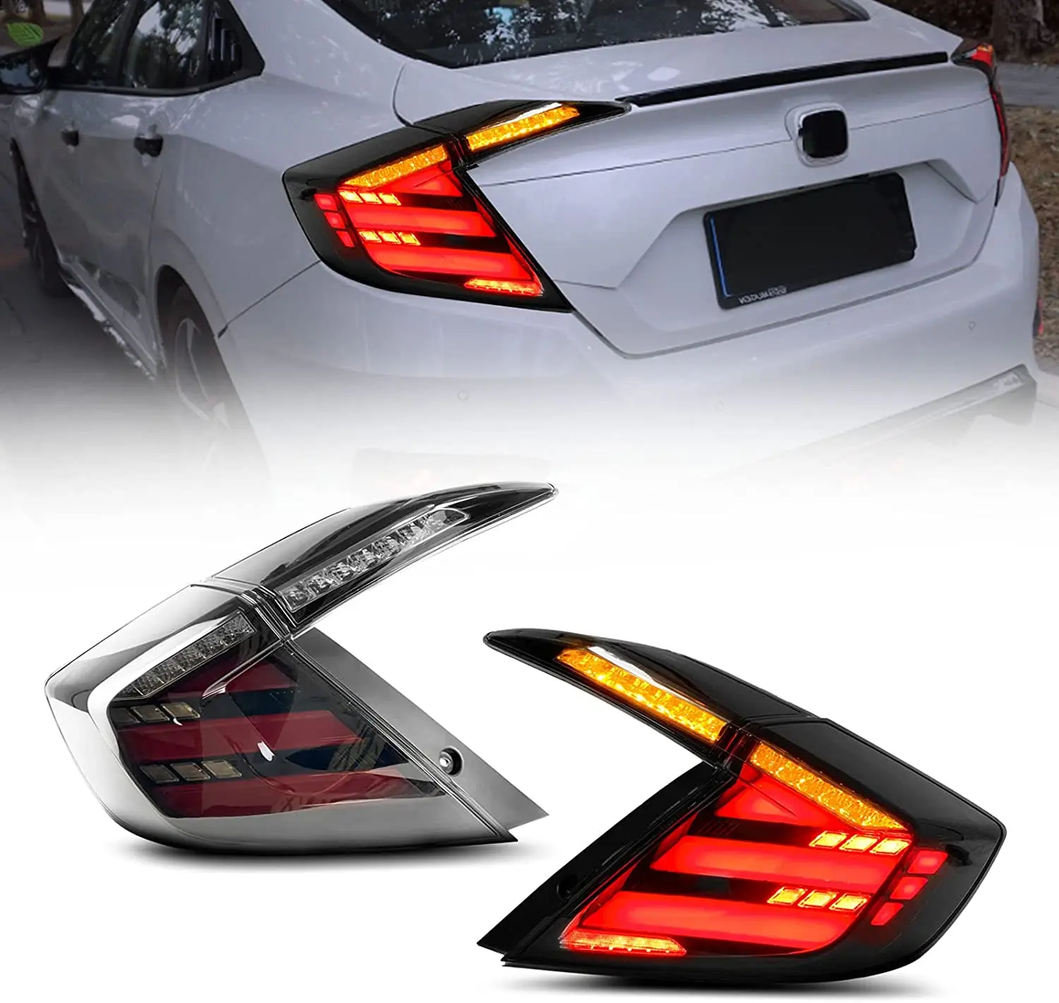 

LED Tail lights Assembly for 2016-2021 Honda Civic 10th Gen Sequential Turn Signals DRL Startup Lamps