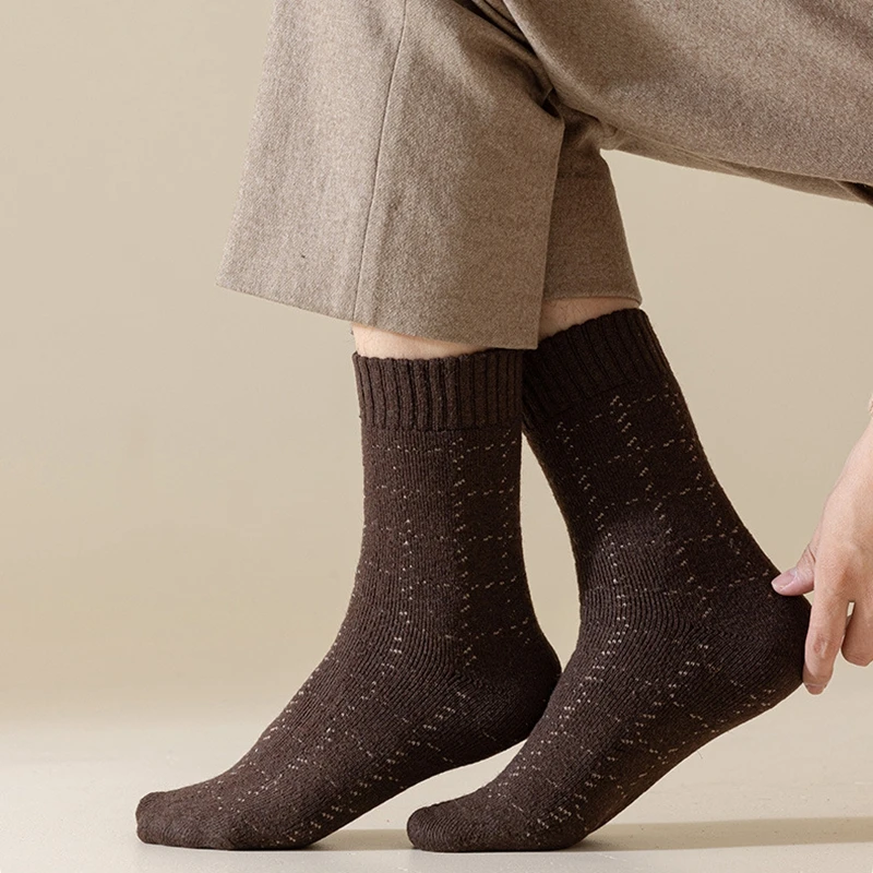 

Men Socks Winter Thick Socks Keep Warm Mid-Tube Stocking For Men Leisure Sports Lattice Stocking Classic Versatile All-Match