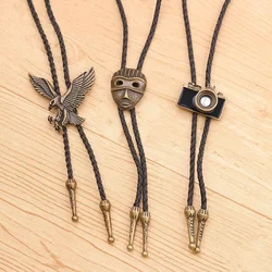 Bolo – collier en cuir tricoté à la main, chaîne de pull longue, caméra rétro, masque d'aigle, nœud papillon, vente en gros