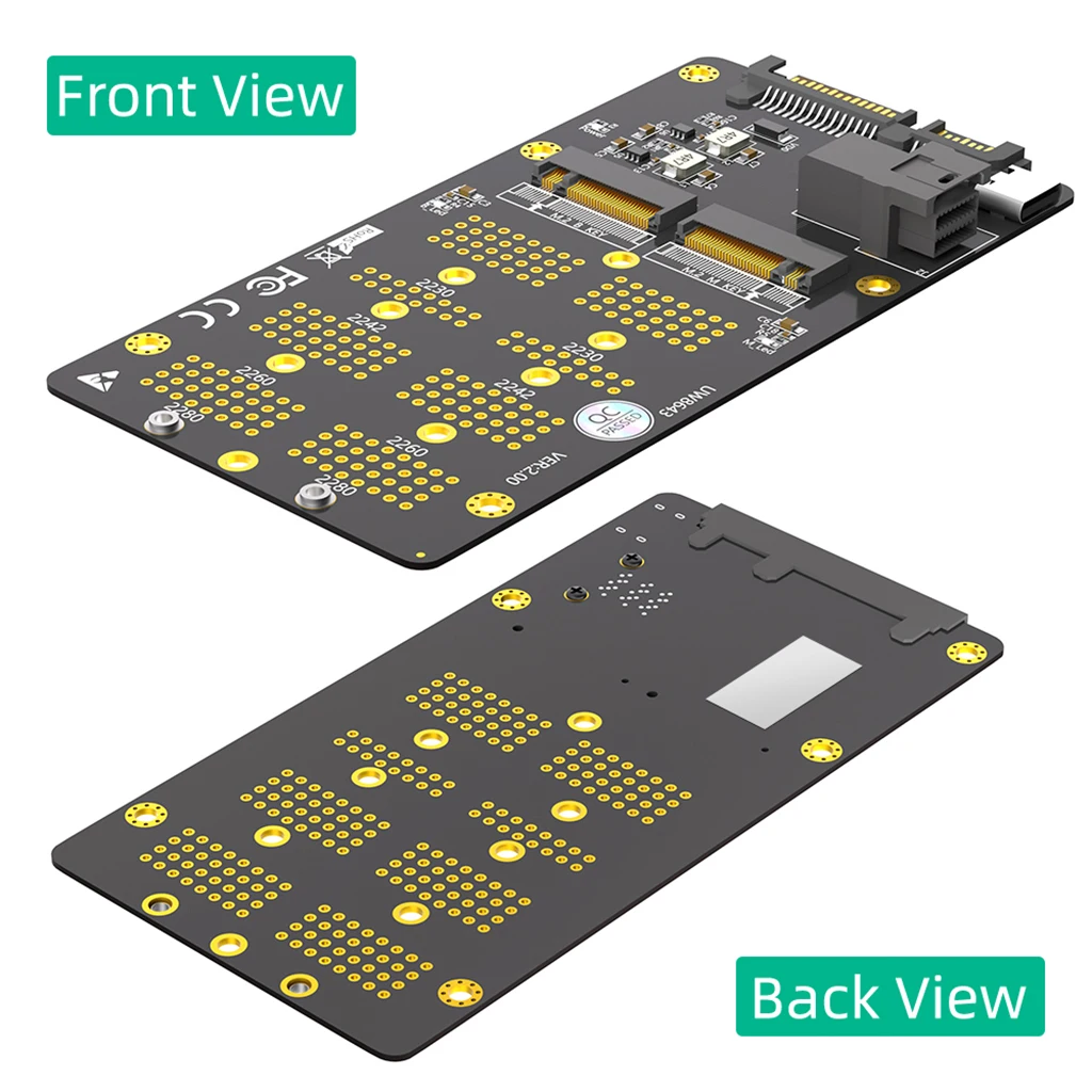 SSD Adapter M.2 for NVME M Key to SFF-8643 with Type C Power Supply + M.2 SATA B Key to SATA3.0 Riser for 2230~2280 M2 SSD