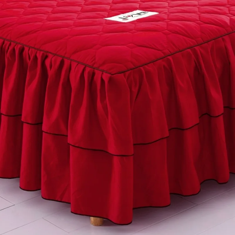 Solid color polished padded cotton single bed skirt mattress protective cover universal bedroom student dormitory