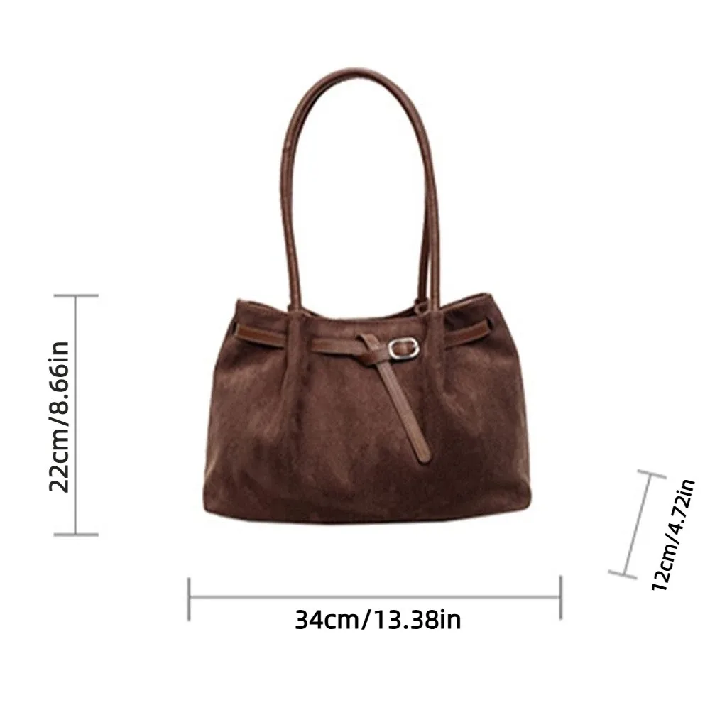 Elegante Wildleder-Umhängetasche mit großem Fassungsvermögen, Retro-Handtasche, einfarbig, erhältlich in 4 Farben, Pendler-Tragetasche, Schule/Reisen/Arbeit – Detail 1
