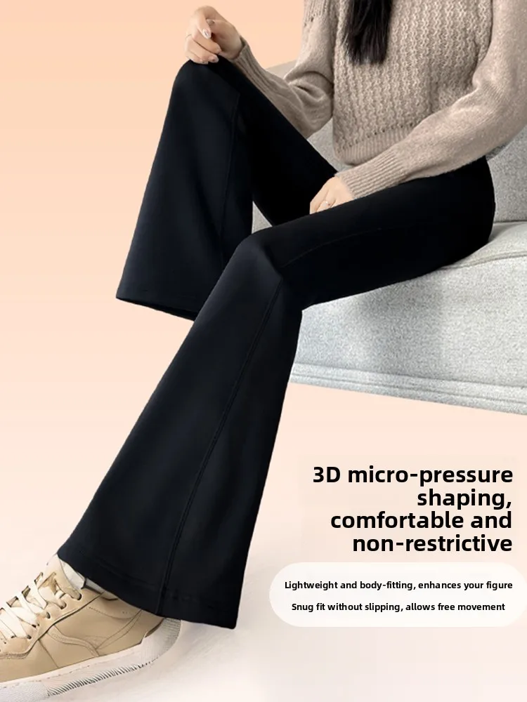 Pantaloni Yoga a Vita Alta in Pelle Scamosciata per Donna, Foderati in Pile Invernale, Gamba Svasata, Imbottiti al Ginocchio, Snellenti, Casual, con Trattamento Riflettente