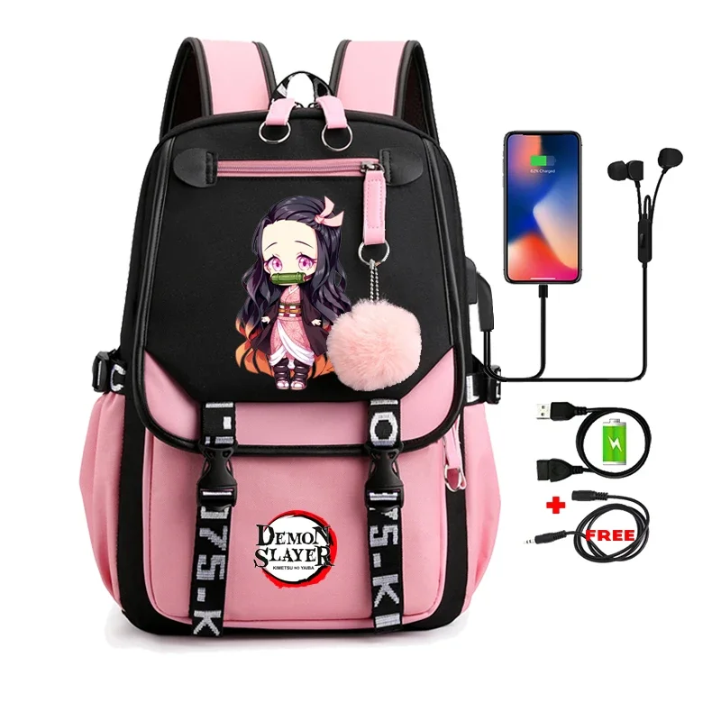 Anime Adults Large Capacity Backpack Bag Demon Slayer Nezuko Kawaii Cartoon School Bag forManga To Travel Daily Girls BookBag