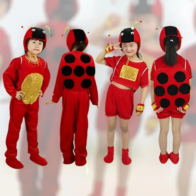 Children's Anime Red Ladybug Costume with Helmet Girl Hallowmas Cosplay Ladybirds Party Stage Performance Clothing for Kids