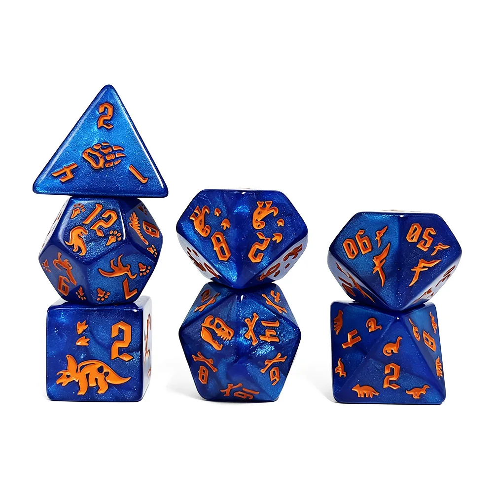 7Pcs Jurassic Ocean Blue Dinosaur Engraved Dice Set, Polyhedral Acrylic DND Dice for TTRPG RPG Board Games & Role Playing view 4