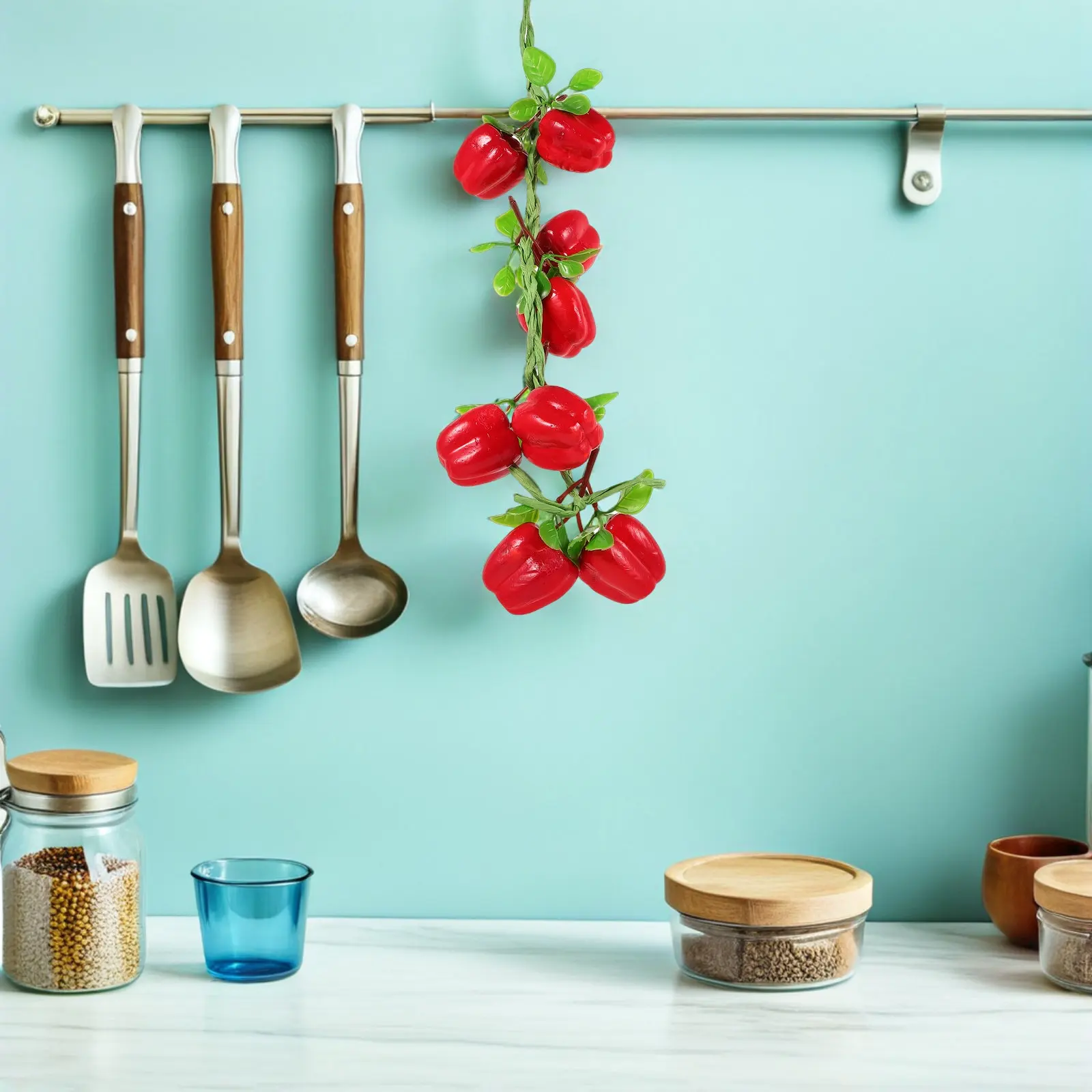 

Набор из 5 реалистичных искусственных перцев чили на подвесной гирлянде, красные перцы для декора кухни, реквизита для фотосъемки, фермерских вечеринок, украшения стен