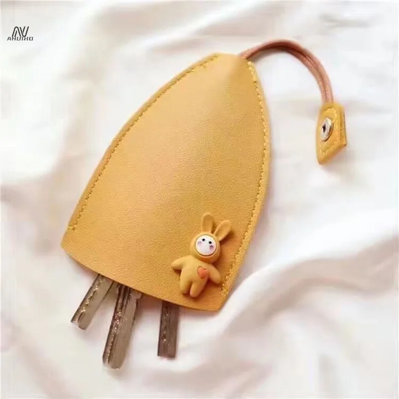 Cute Pull Out Key Case Cartoon Animals Rabbit Cat PU Leather Key Wallets Housekeepers Car Key Holder Case Leather Bag for Keys