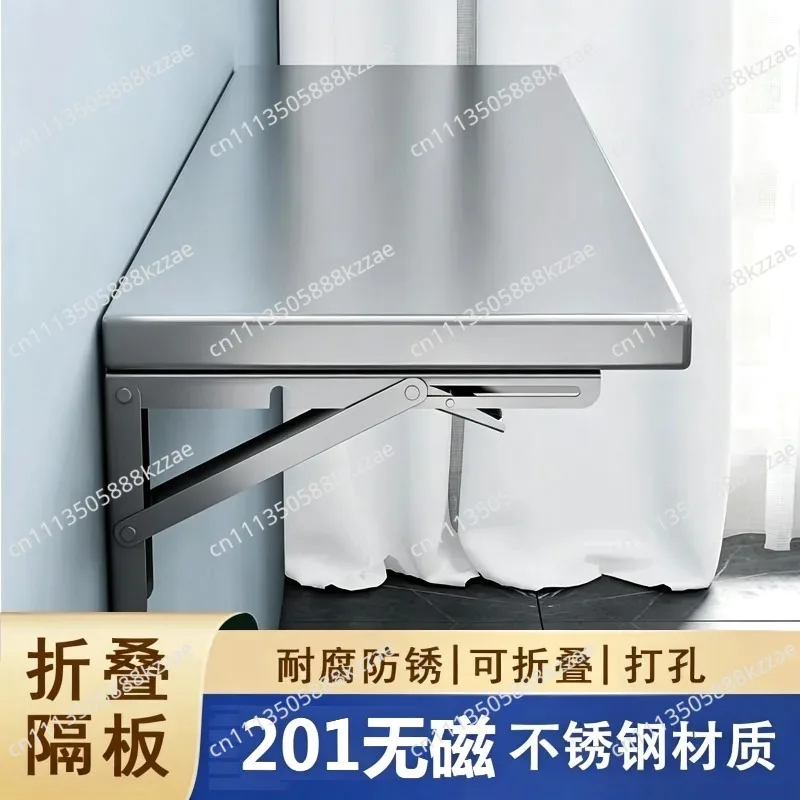 Kitchen Heavy-Duty Stainless Steel Foldable Storage Rack Simple Single-Tier Shelving Unit Straight Partition Shelf
